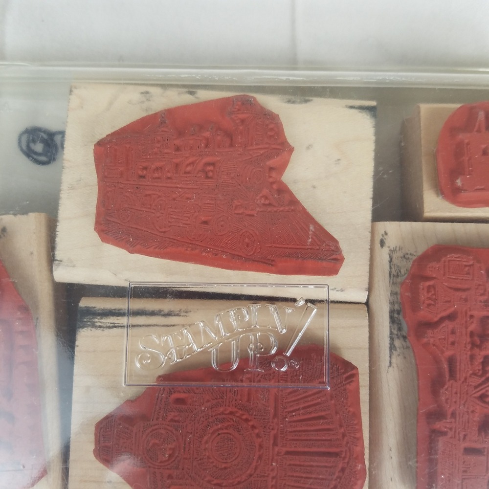Stampin Up All Aboard 2001 Retired Train Locomotive Wood Rubber Stamp Set 5pc - Picture 3 of 4